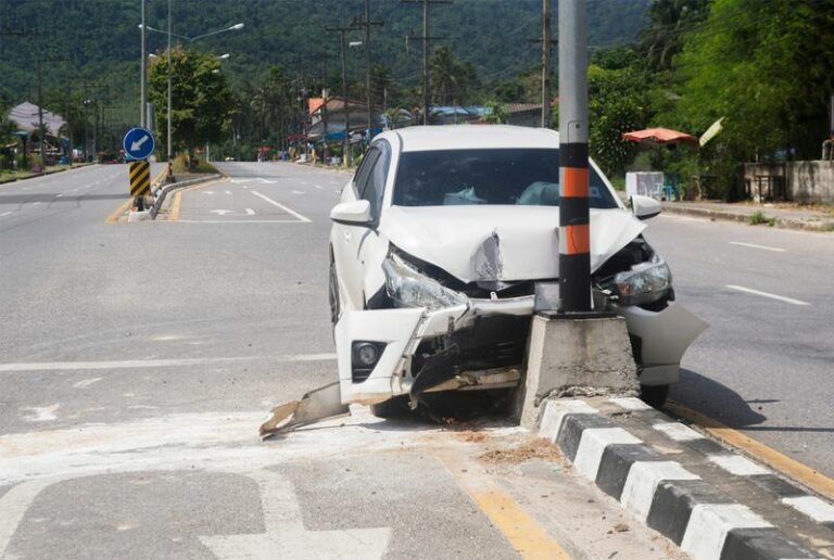 A car crashed into a pole